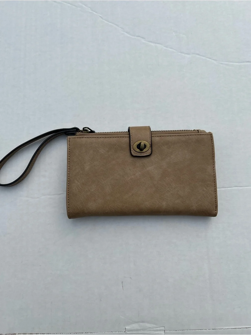 Maurices Taupe Faux Leather Turn-Lock Oversized Wristlet Wallet